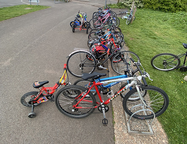 A line of kids bikes
